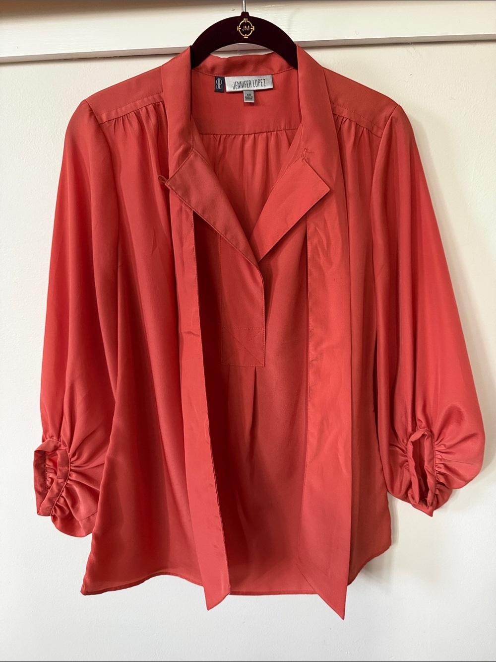 Jennifer Lopez Burnt Orange Tie-Neck Blouse